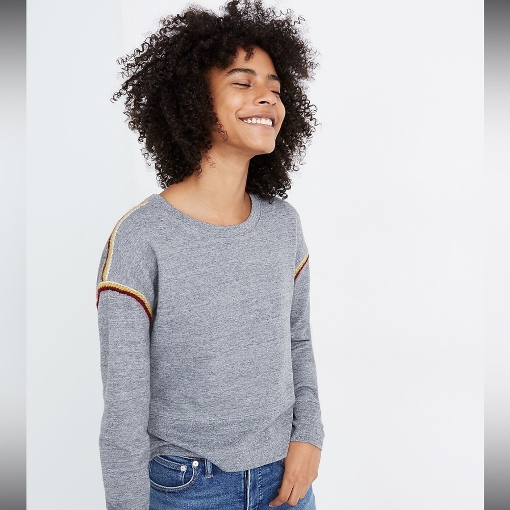 Madewell Embroidered Knit Trim Crew Neck Pullover Sweatshirt